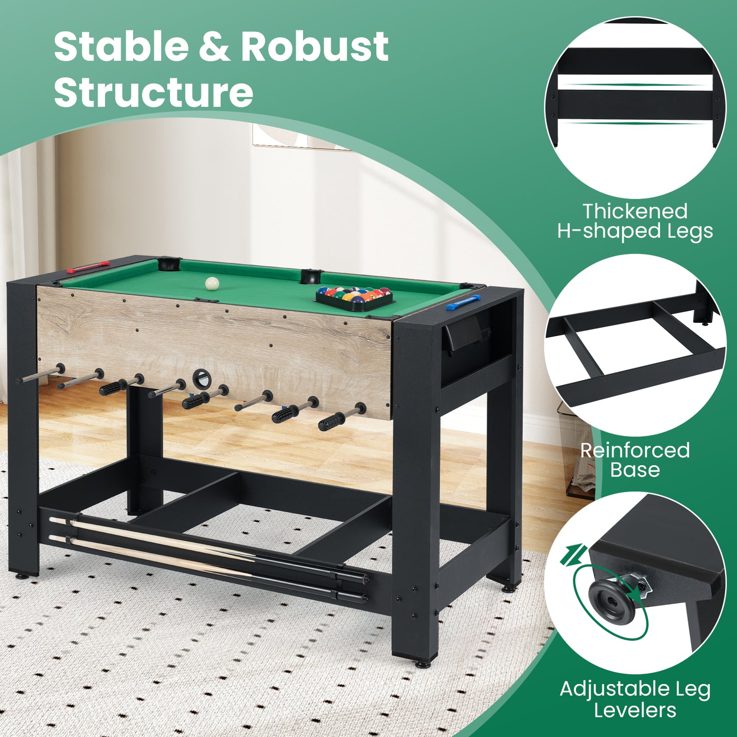 2-in-1 Swivel Multi Game Table 122 cm Foosball and Pool Combo Table-Black