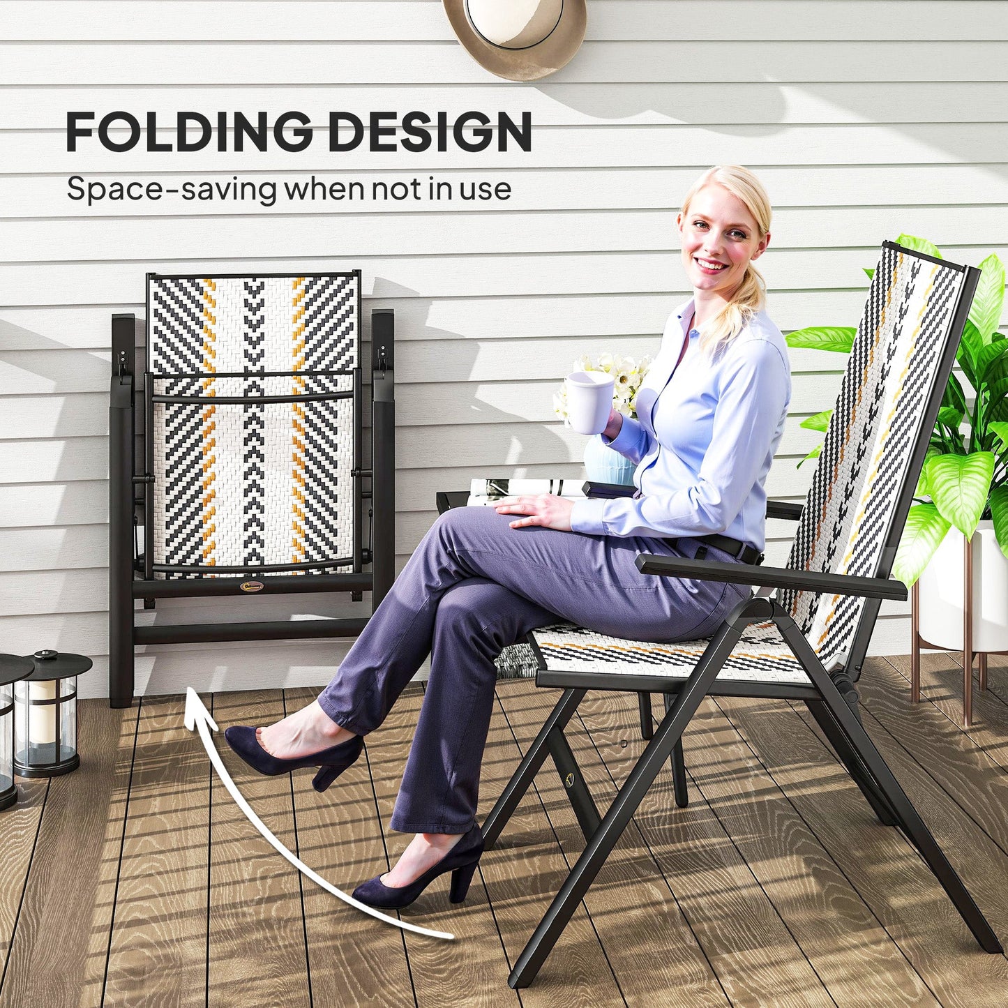 Outsunny Set of Two Rattan Reclining Garden Chairs - Multicolour