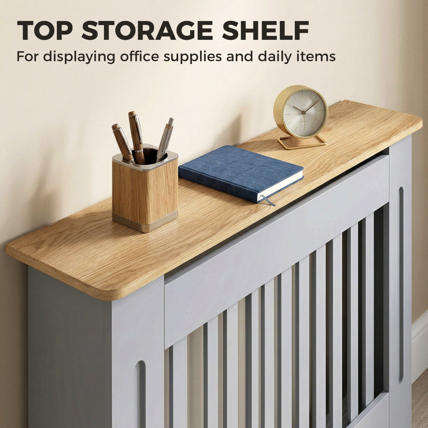 HOMCOM Slatted Radiator Cover, Painted Cabinet with Line Grill Design, 112L Ã 19W Ã 81H cm, Grey