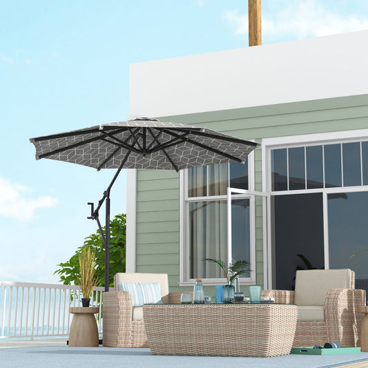 Outsunny 3(m) Convertible Cantilever Parasol and Centre-post Garden Parasol with Cross Base, 360 degrees Rotation Banana Parasol with Crank Handle and 8 Ribs, Hanging Patio Umbrella, Black and White