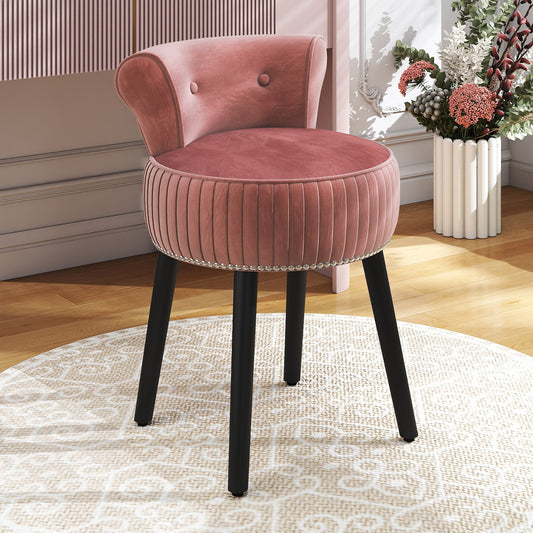 Velvet Vanity Chair with Tufted Low Back and Solid Wood Legs-Pink