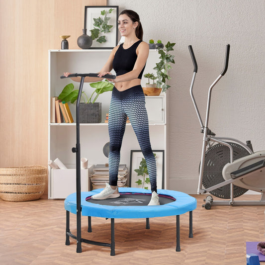HOMCOM 40" Fitness Trampoline with Adjustable Handle, Rebounder Trampoline, Mini Jumper for Indoor Exercise Workout, Blue