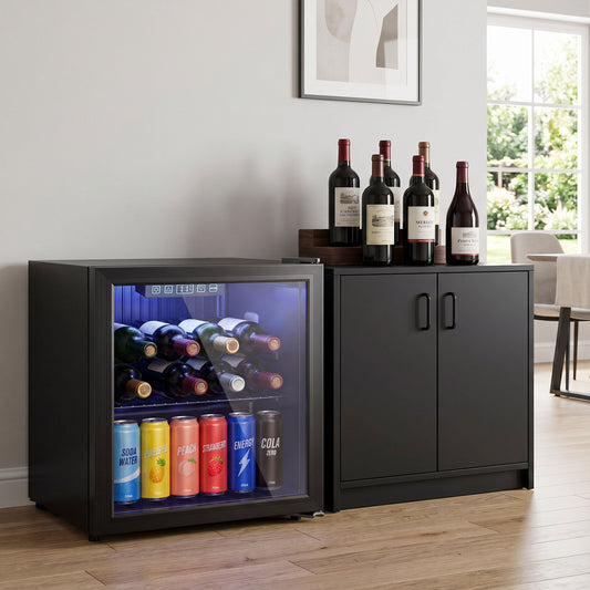 HOMCOM 50L Drinks Fridge, 48 Can Under Counter Freestanding Beer Fridge with LED Light