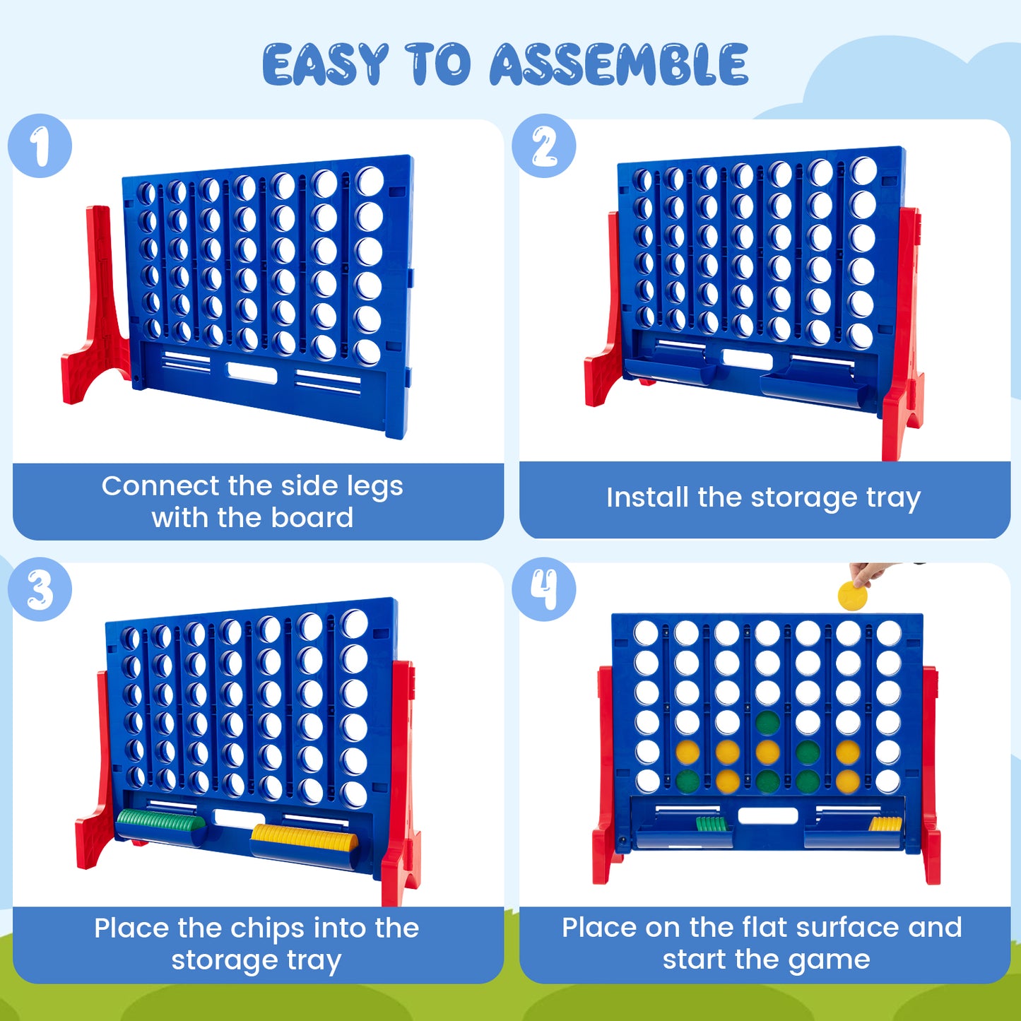 Wall Mounted or Tabletop Giant 4-In-A Row with Carrying Bag and 42 Chesses-Blue