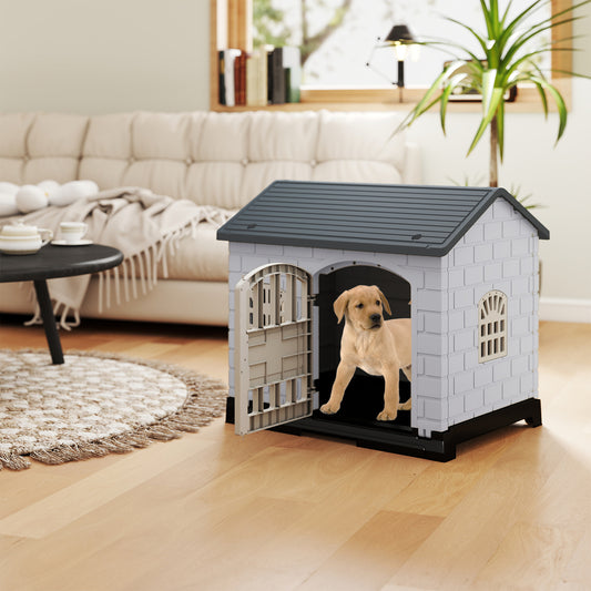 Weatherproof Pet Shelter with Removable Toilet Tray-Dark Grey