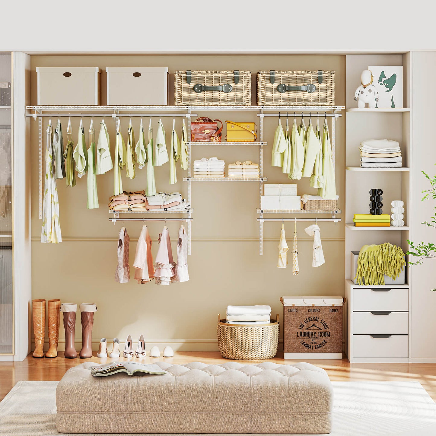 Wire Closet Organizer System Wall-mounted with Adjustable Shelves-White