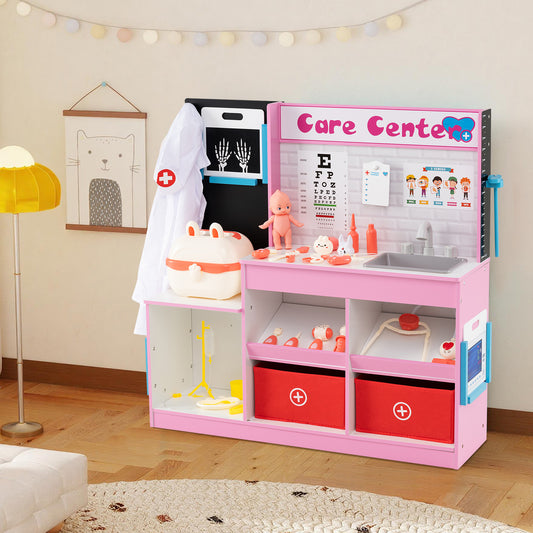 Wood Medical Center Toy Set with Examine Region and Height Measurer-Pink