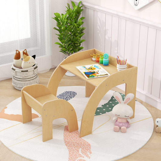 Wooded Toddler Kids Desk and Chair Set with Proper Height-Natural