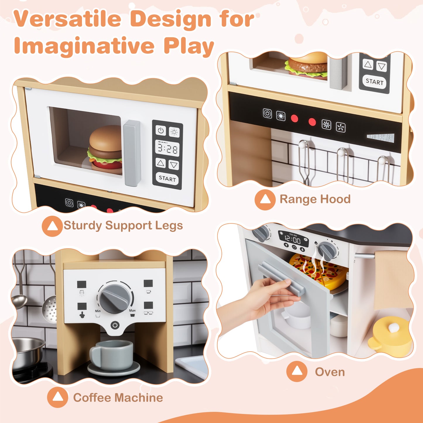 Wooden Kitchen Playset with Sound and Light for Boys Girls-Gray & White