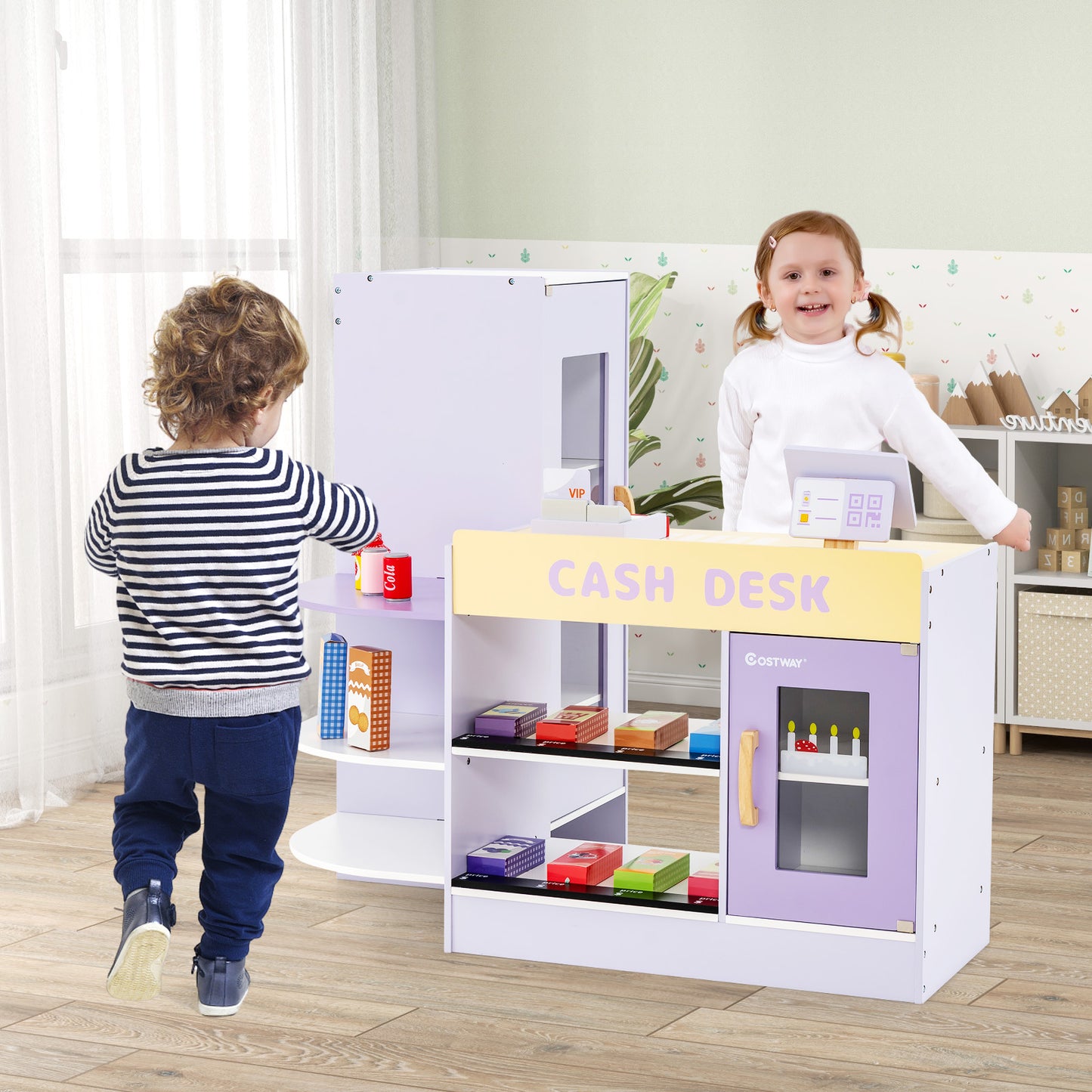 Kids Wooden Grocery Store Supermarket Play Toy Set-Purple