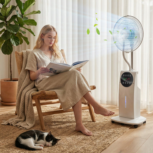 HOMCOM 16" Pedestal Fan with Water Mist Spray Humidifying Misting Fan, White