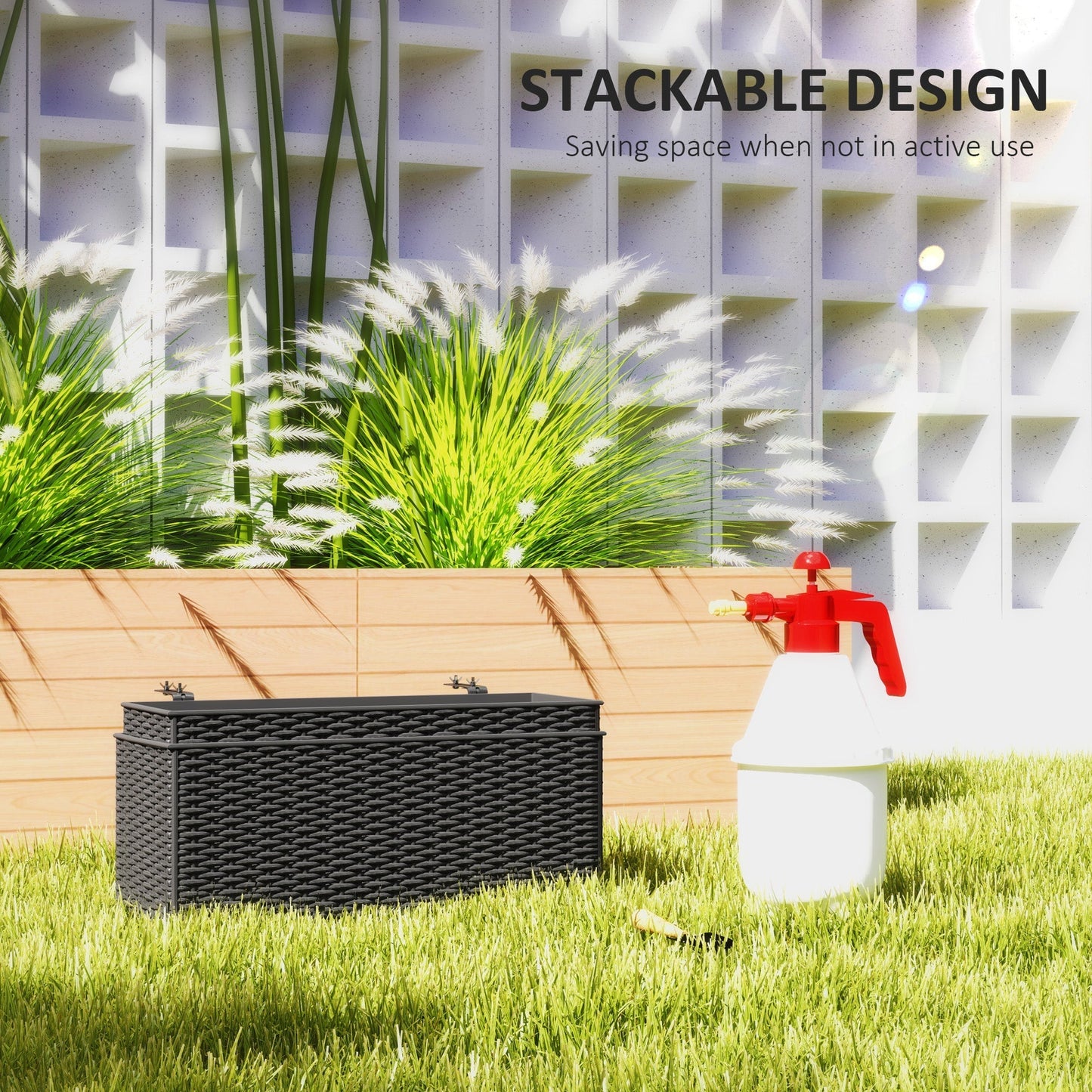 Outsunny Set of Two Rattan-Effect Planters - Black