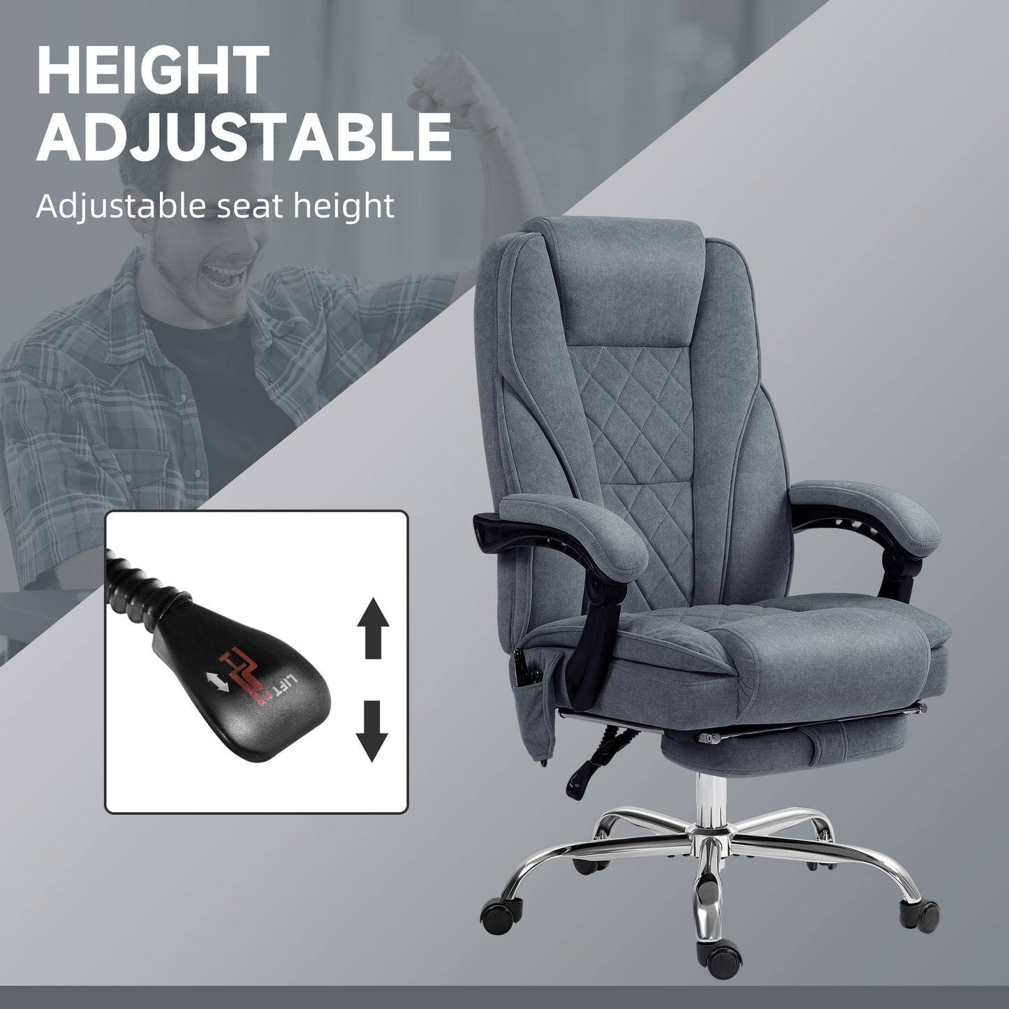 Vinsetto Massage Office Chair, Heated Reclining Computer Chair with Adjustable Height and Footrest, Dark Grey