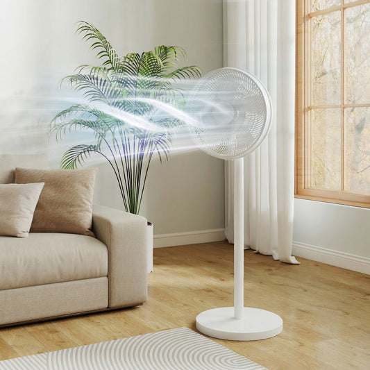 HOMCOM 40 cm Standing Fan, Cooling Floor Fan with 80° Oscillating, Adjustable Tilt and Height, 4 Speed, Remote Control, White