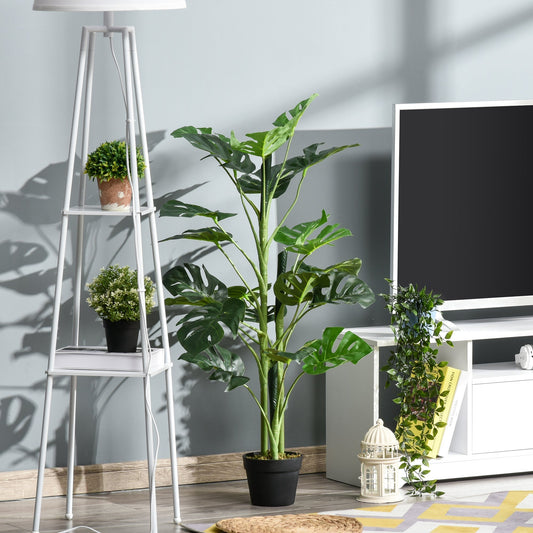 Outsunny 100cm/3.3FT Artificial Monstera Tree Decorative Cheese Plant 21 Leaves with Nursery Pot, Fake Tropical Palm Tree for Indoor Décor