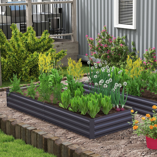 Outsunny Metal Raised Garden Bed Planter Box Outdoor Planters for Growing Flowers, Herbs, Grey, 241x90.5x30cm