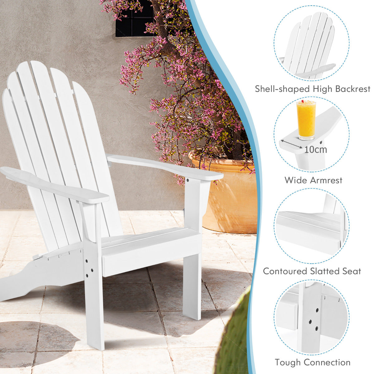 Acacia Wood Adirondack Lounger Chair Set of 2 with Slatted Seating