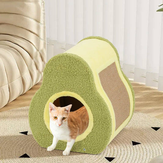 Avocado-shaped Cat Hous with Jute Scratching Board and Mountain-Shaped Top-Green