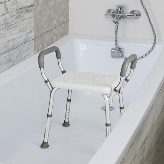 Bath Chair Shower Bench with Detachable Padded Arms-Grey