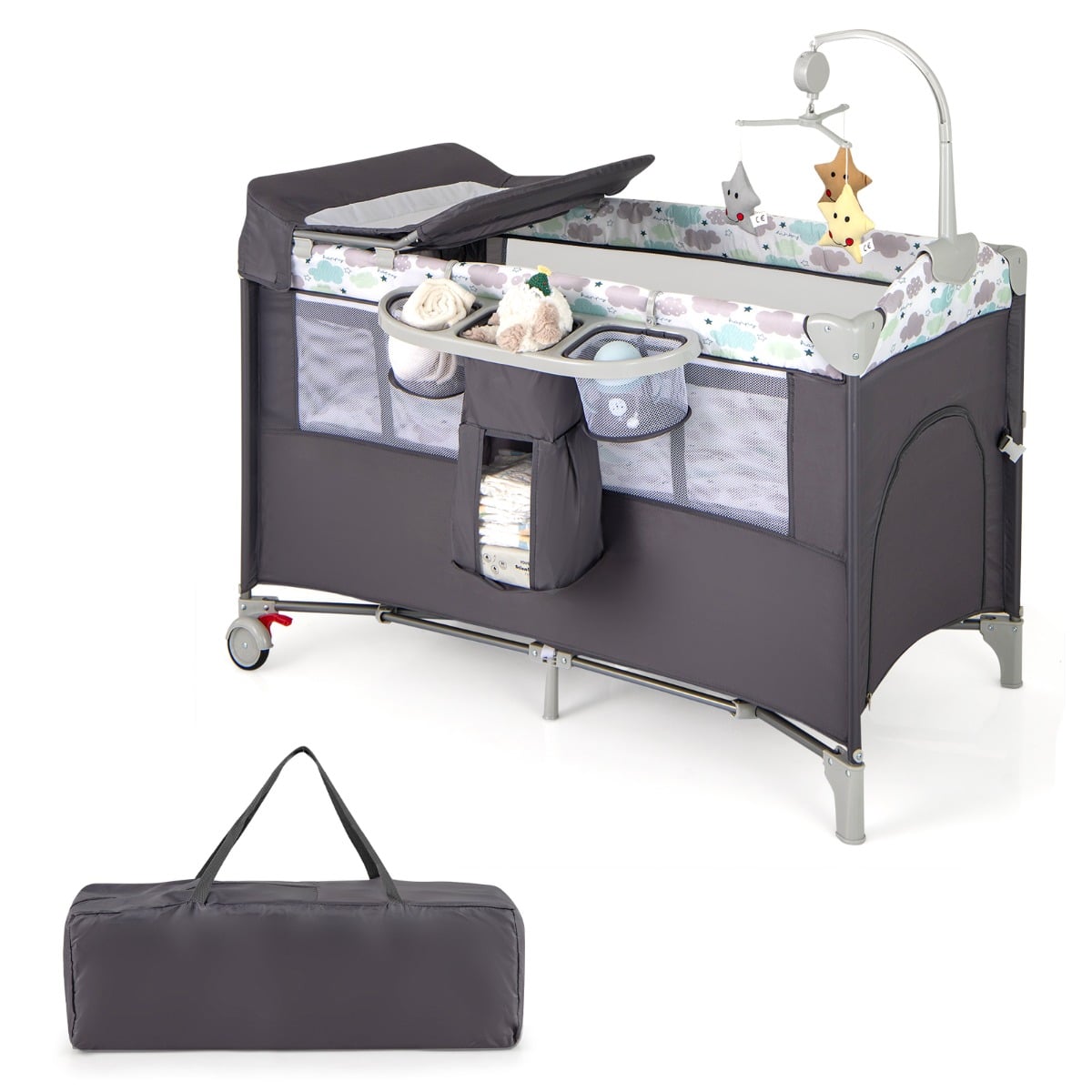 5-In-1 Baby Bassinet Crib Bedside Sleeper Nursery Center-Grey
