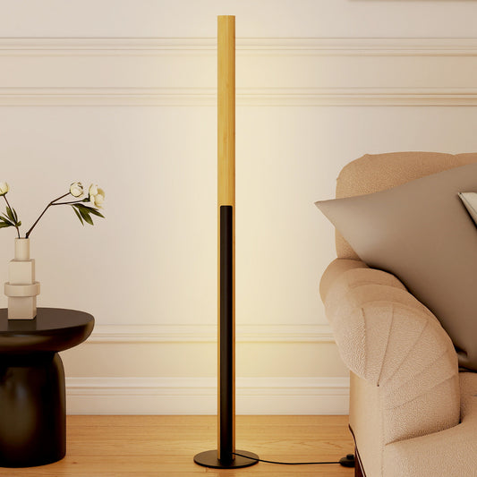 Bamboo Floor Lamp Dimmable LED Corner Lamp with Foot Switch and 3 Color Temperatures-Natural