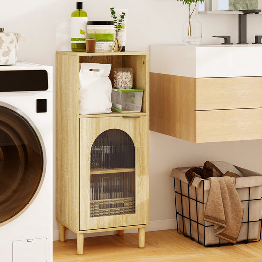 Bathroom Floor Cabinet with Adjustable Shelf for Hallway Living Room-Natural
