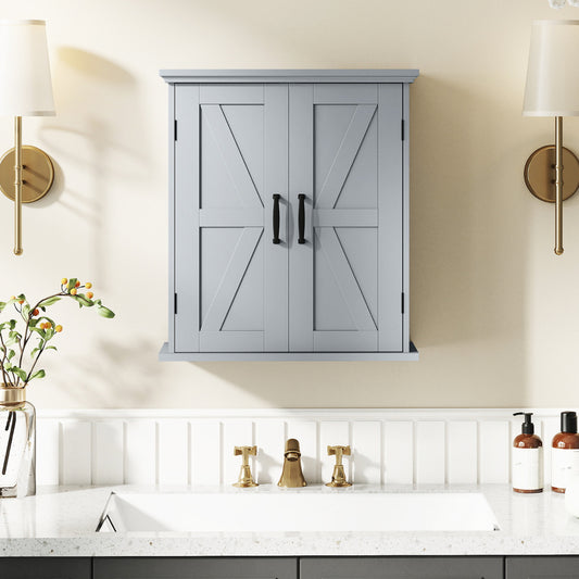 Bathroom Wall Cabinet with 2 Doors and Adjustable Shelves-Grey