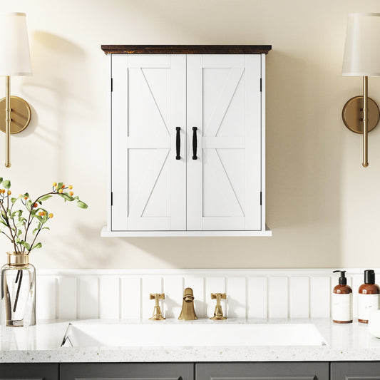 Bathroom Wall Cabinet with 2 Doors and Adjustable Shelves-White