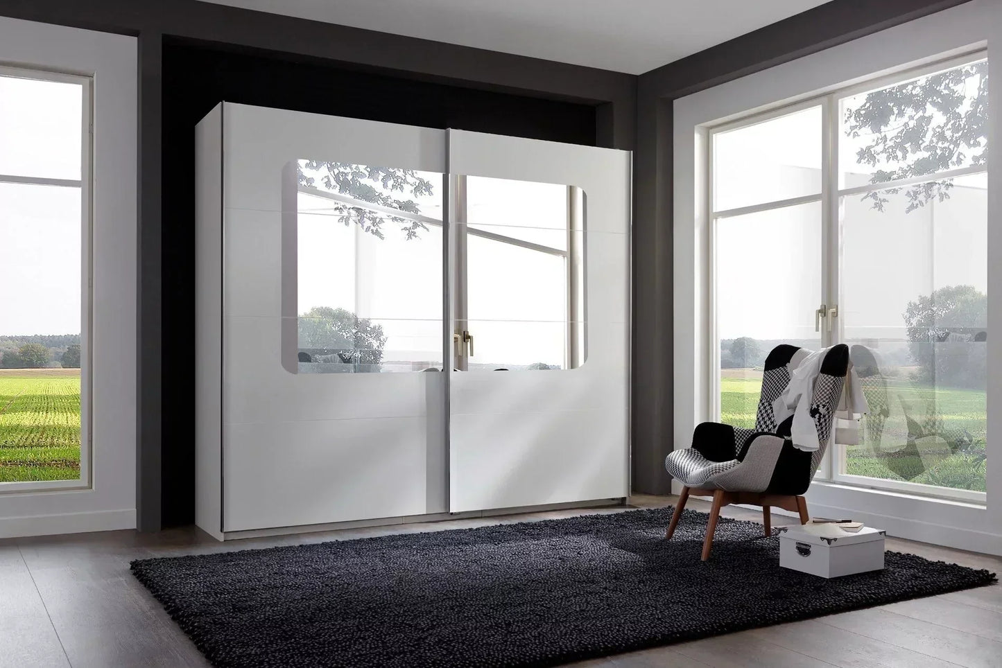 Sliding Wardrobe BERTEN 2 Door Mirrored Wardrobe White 225cm