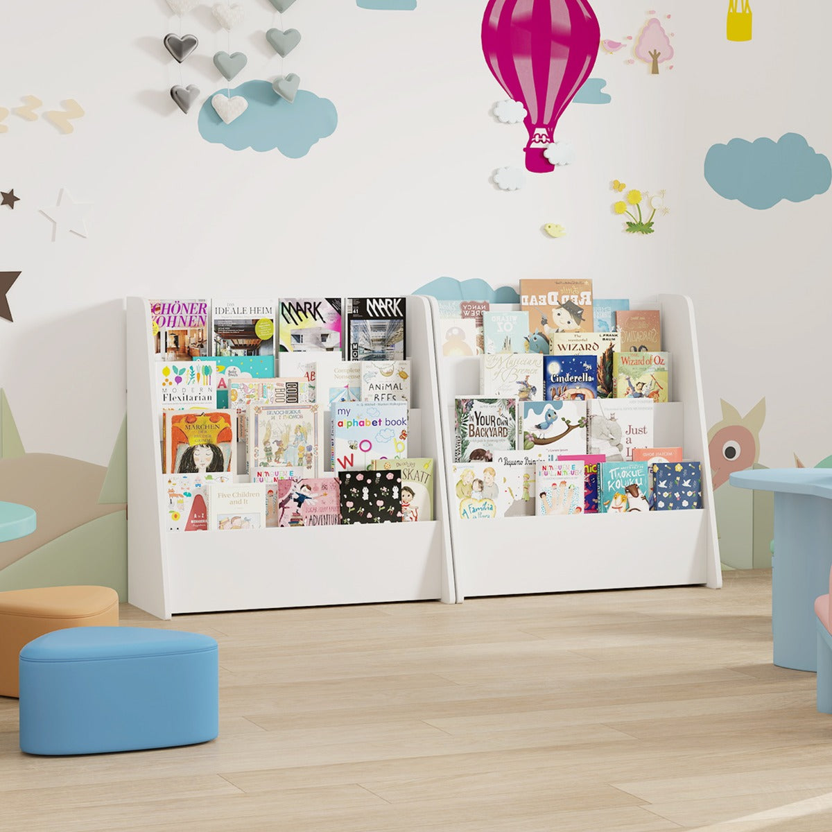 4-Tier Kids Bookshelf with Deep Compartments for Kids Bedroom-White