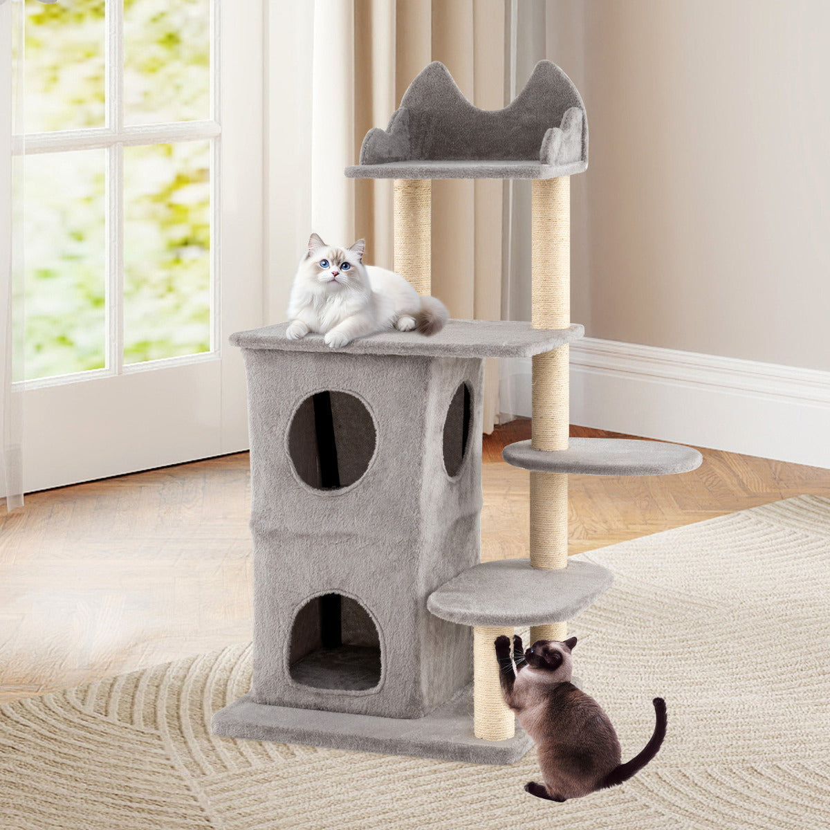 123CM Cat Tree for Indoor Cats with 2-story Condo-Grey
