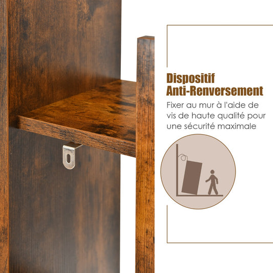 8-Tier Tree-Shaped Bookshelf Storage Shelf Bookcase with Anti-Tip Device Brown