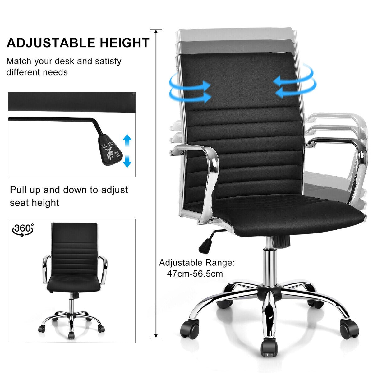 Height Adjustable Rolling High-Back Executive Chair for Home Office-Black
