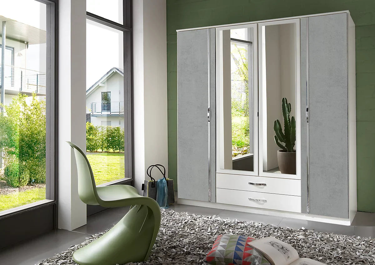 DAYTON 4 Door Wardrobe White and Grey 180cm