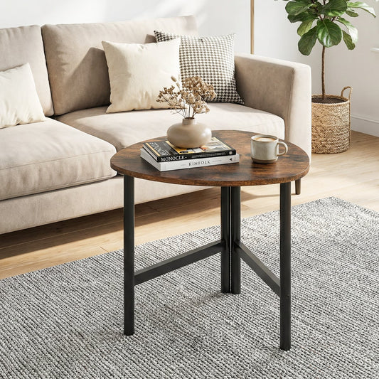 Coffee Table Triangle Center Table with Metal Legs Industrial Accent Sofa Table-Rustic Brown