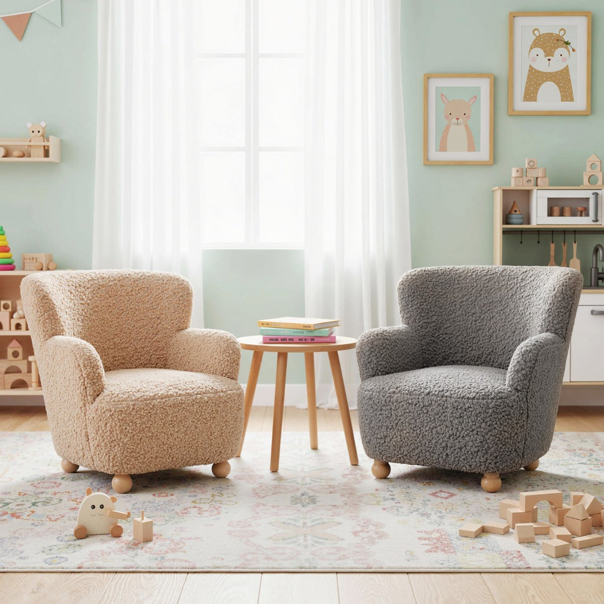 Comfy Toddler Armchair with Solid Rubber Wood Legs-Grey