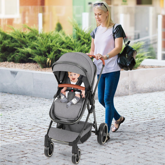 Convertible Baby Stroller with Footmuff and Extendable Canopy-Grey