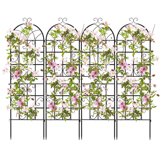 Metal trellis set of 4 decorative garden fence freestanding trellis garden for plugging black 180 x 50 cm