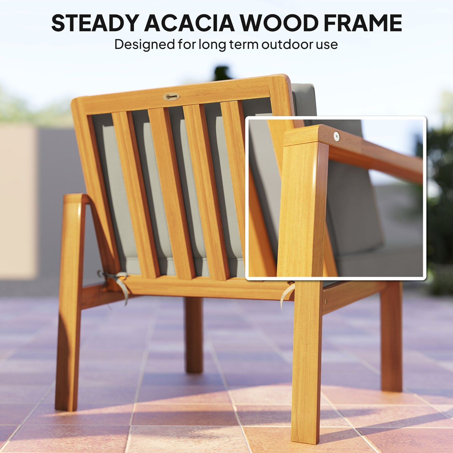 Outsunny 4-Piece Wooden Garden Furniture Set with Cushions - Teak