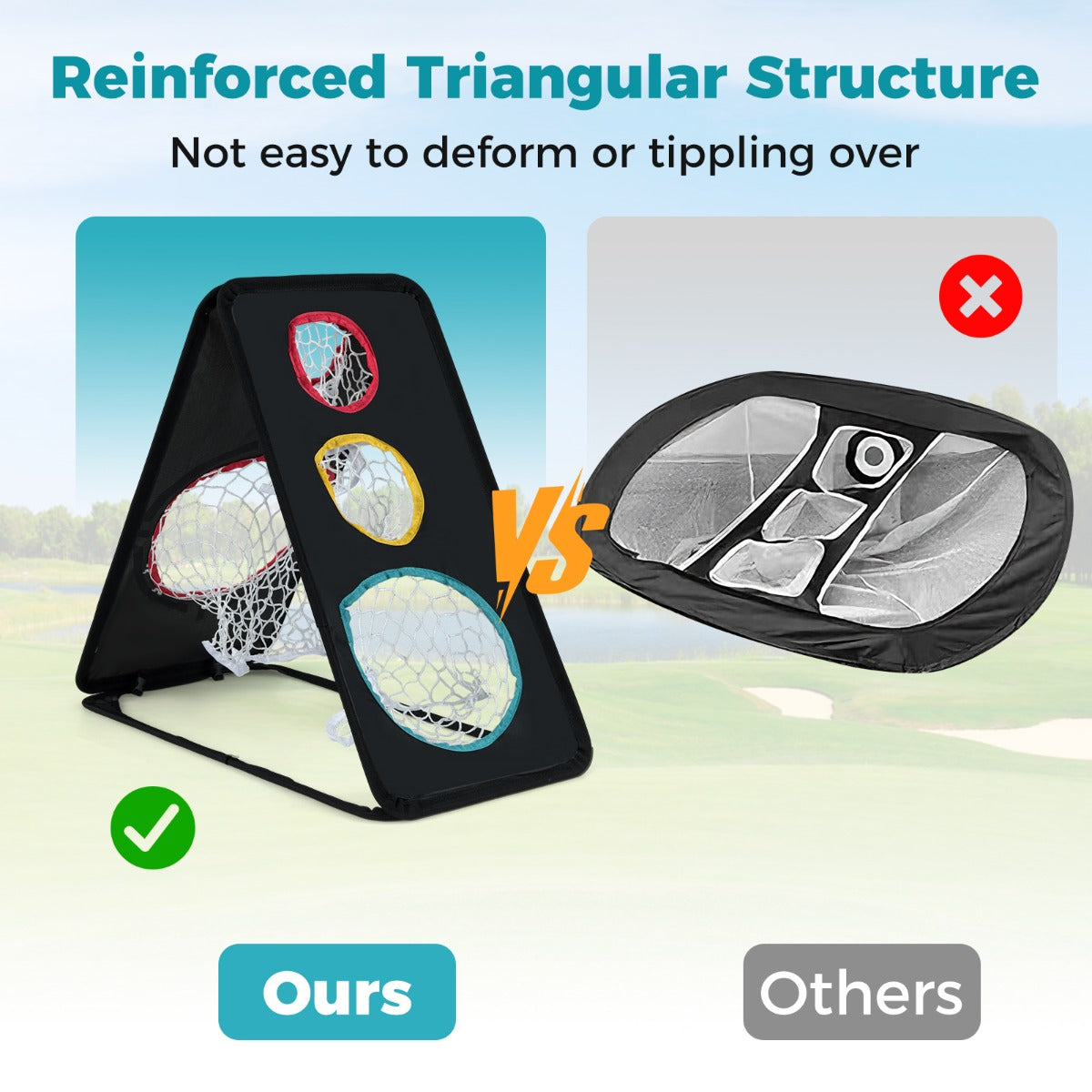 Dual-Sided Golf Chipping Net with 5 Target Holes and Triangular Structure
