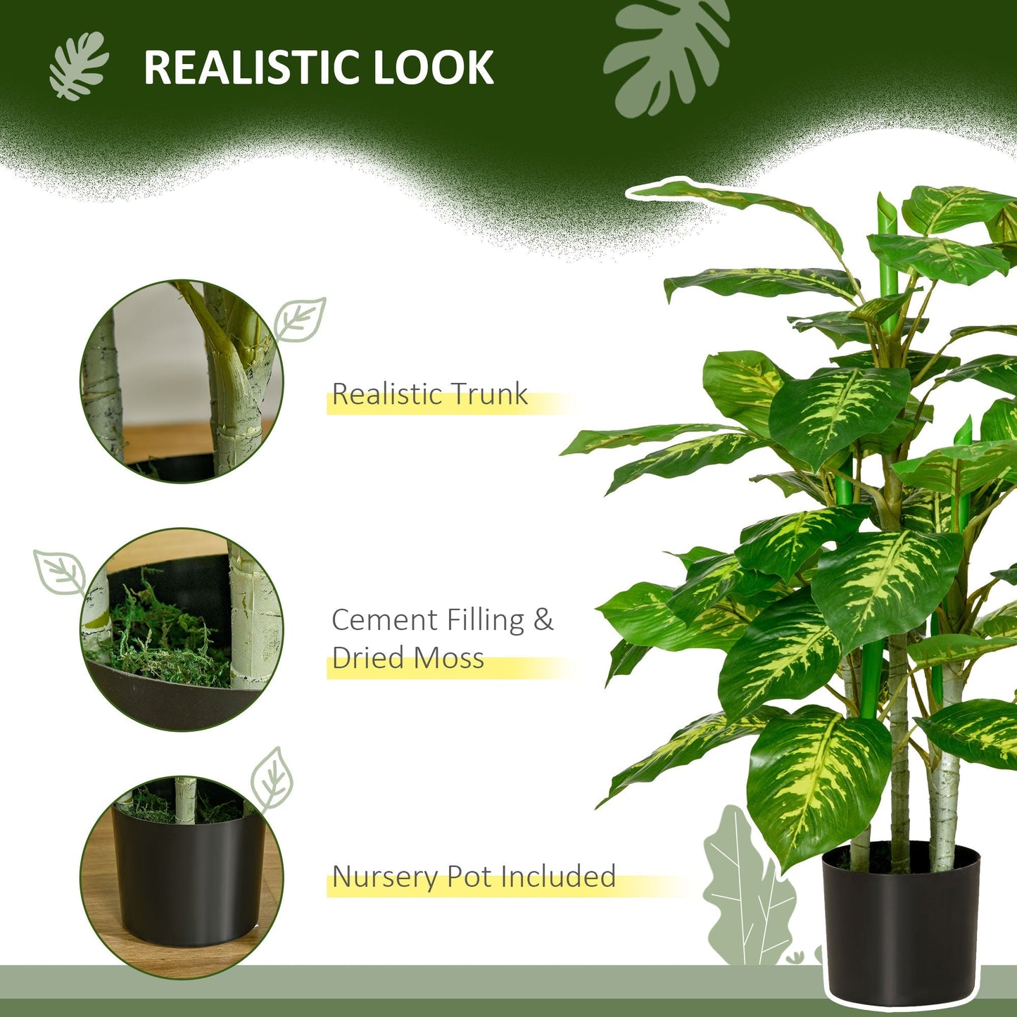 HOMCOM Faux Rose Plants, with Pots