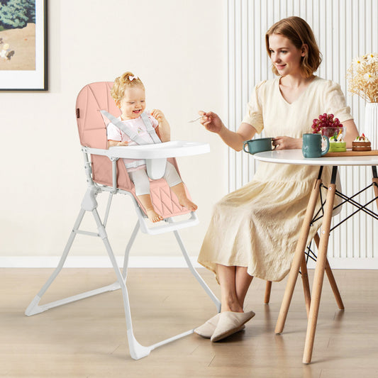 Foldable Baby High Chair with Removable Adjustable Tray-Pink