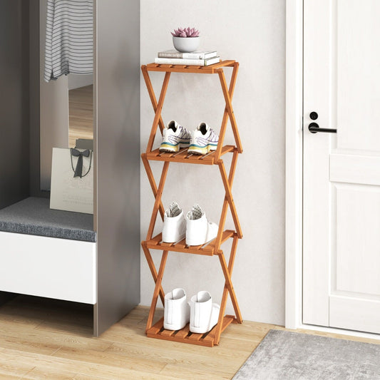 Free Standing Shoe Rack with Sturdy Wood Frame and Stable X-shaped Structure