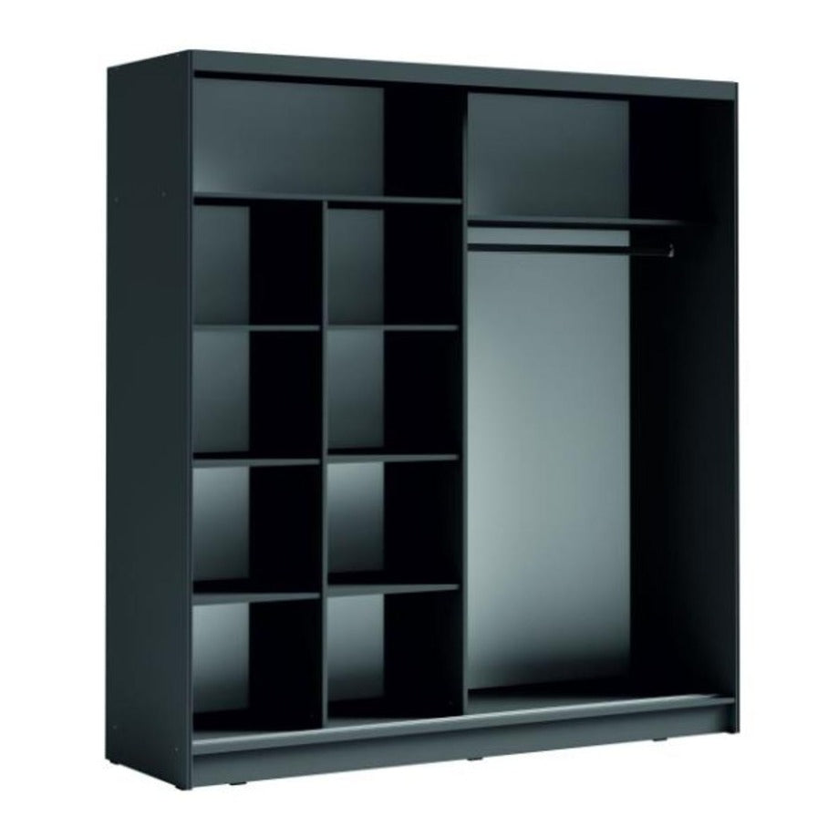 Elegant 2 Door Sliding Mirror Wardrobe Artisan Oak, Black, White, Grey, 203cm