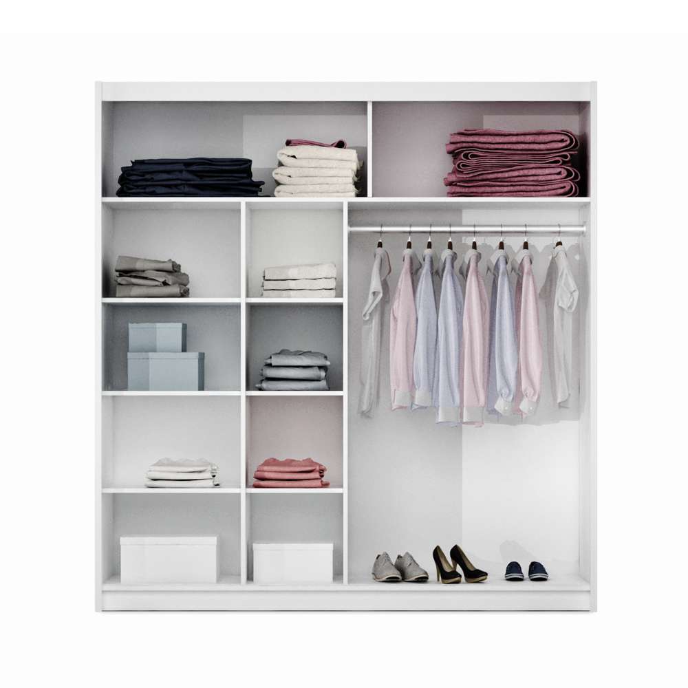 Elegant 2 Door Sliding Mirror Wardrobe Artisan Oak, Black, White, Grey, 203cm