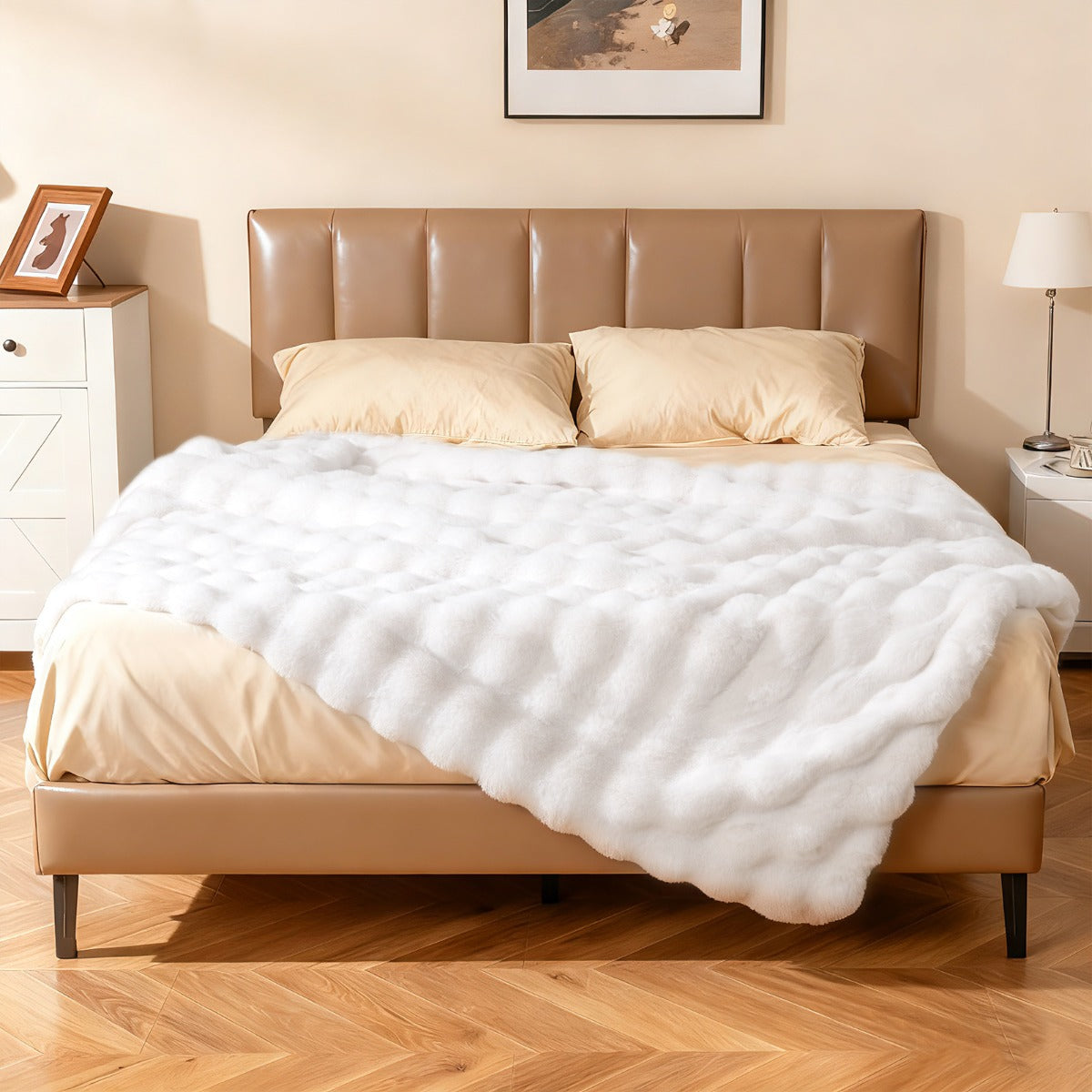 Fuzzy Plush Rabbit Fur Bubble Blanket for Bed Armchair Sofa-M