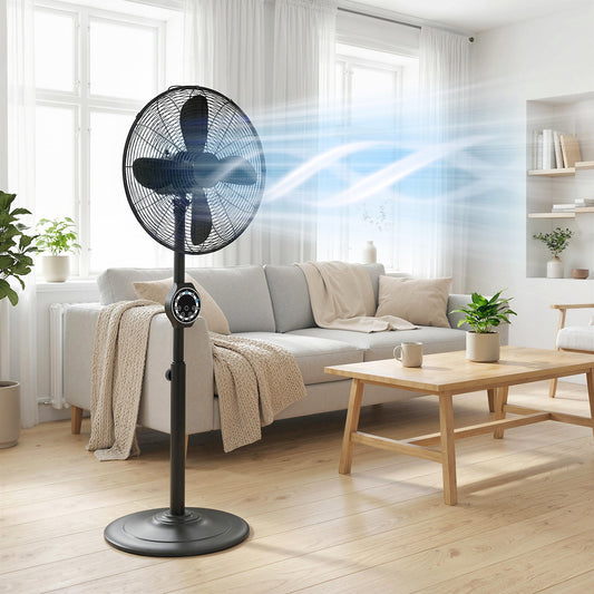 HOMCOM 41 cm Metal Pedestal Fan with Oscillating, Adjustable Height Black