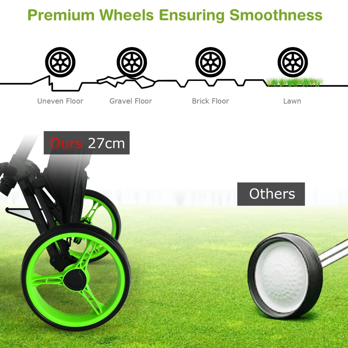 Golf Push Pull Cart with Storage Bag and Foot Brake-Green