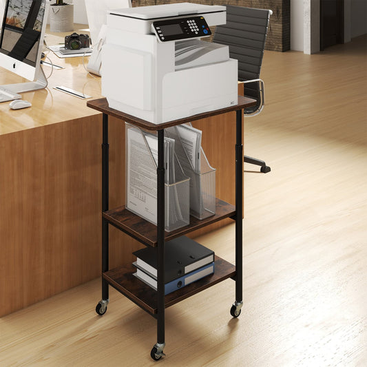 Height Adjustable Printer Stand with Storage Shelves and Locking Wheels-Rustic Brown
