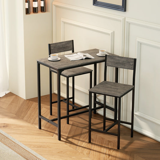 HOMCOM 3-Piece Bar Table Set with 2 Stools, Industrial Breakfast Bar Set with Footrest, Backrest for Dining Room, Small Space